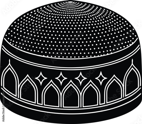 Traditional islamic kufi cap with intricate patterns and geometric designs