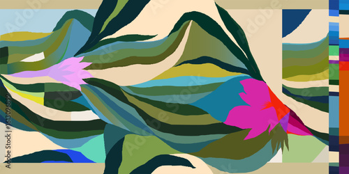 Exotic abstract botanical pattern. Dynamic tropical print. Fashionable unique template for design. 
