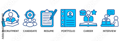 Recruitment icon set vector illustration concept relate to headhunting, candidate, resume, portfolio, career, interview