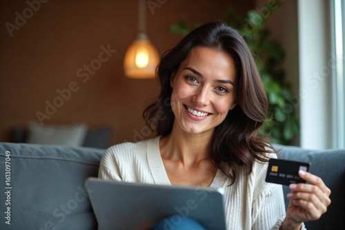 Wallpaper Mural Customer loyalty and payment options with a happy woman holding credit cards Torontodigital.ca