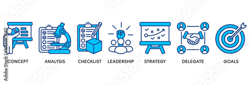Planning icon set vector illustration concept relate to concept, analysis, checklist, leadership, strategy, delegate and goals