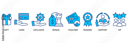 Loyalty program icon set vector illustration concept relate to gift, card, exclusive, bonus, voucher, reward, support, vip