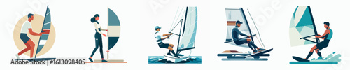 vector of a person playing sailing on sea
