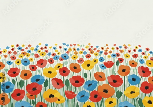 Vibrant Colorful Poppy Flower Field Illustration