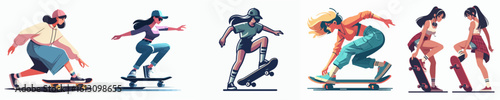 vector of a female playing a skateboard