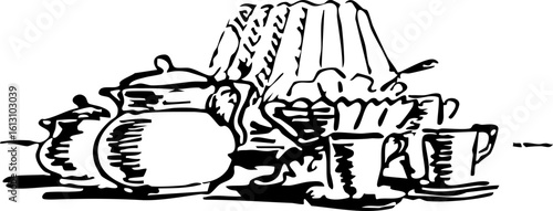 Vintage Tea Set Illustration