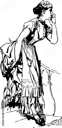 Vintage Illustration of a Woman Looking and Listening