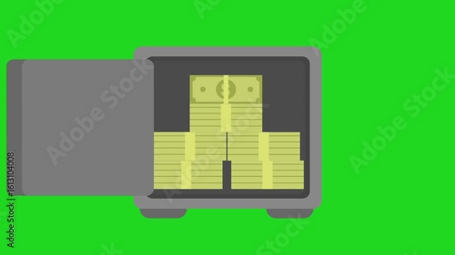 Animation of a safe for storing money with green screen 