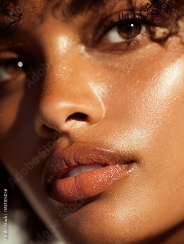 Wallpaper Mural Lips are presented with clean skin care products Close-up of a woman's face showcasing natural beauty and healthy skin. Torontodigital.ca