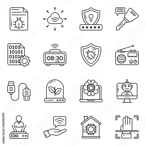 Set of Data and Network Linear Icons 


