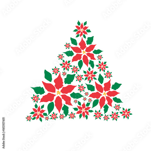 christmas tree with flowers, vector illustration