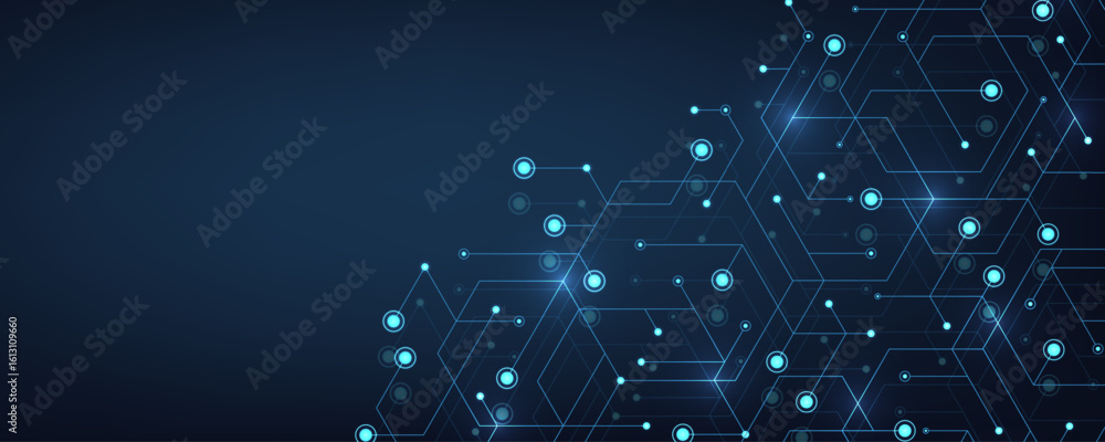 Fototapeta premium Structure molecule and communication Dna, atom, neurons. Science concept for your design. Connected lines with dots. Medical, technology, chemistry, science background. illustration.