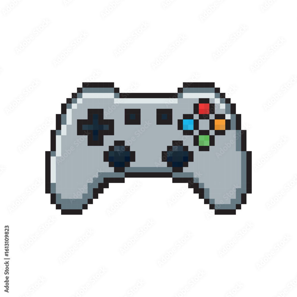 Fototapeta premium Controller video game game. Retro pixel art gaming joystick on white background. Logo.