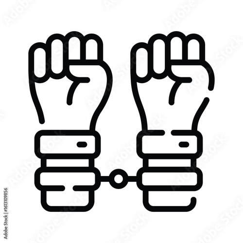 Trendy linear icon of metal arrest cuffs set
