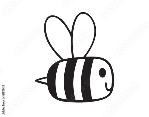 Cute little bee icon doodle hand drawn. Outline Cute little bee line drawing clipart symbol