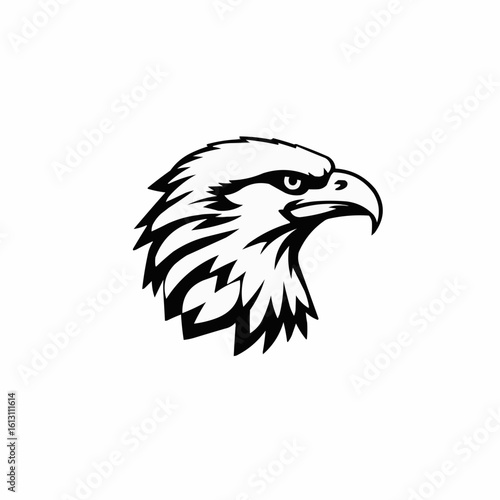 Sharp Eagle Head Logo Design, Fierce Bald Eagle Vector Illustration for Sports Teams, Wildlife Conservation, Outdoor Adventure Brands, Strong Bird of Prey Symbol, Monochrome Digital Art

