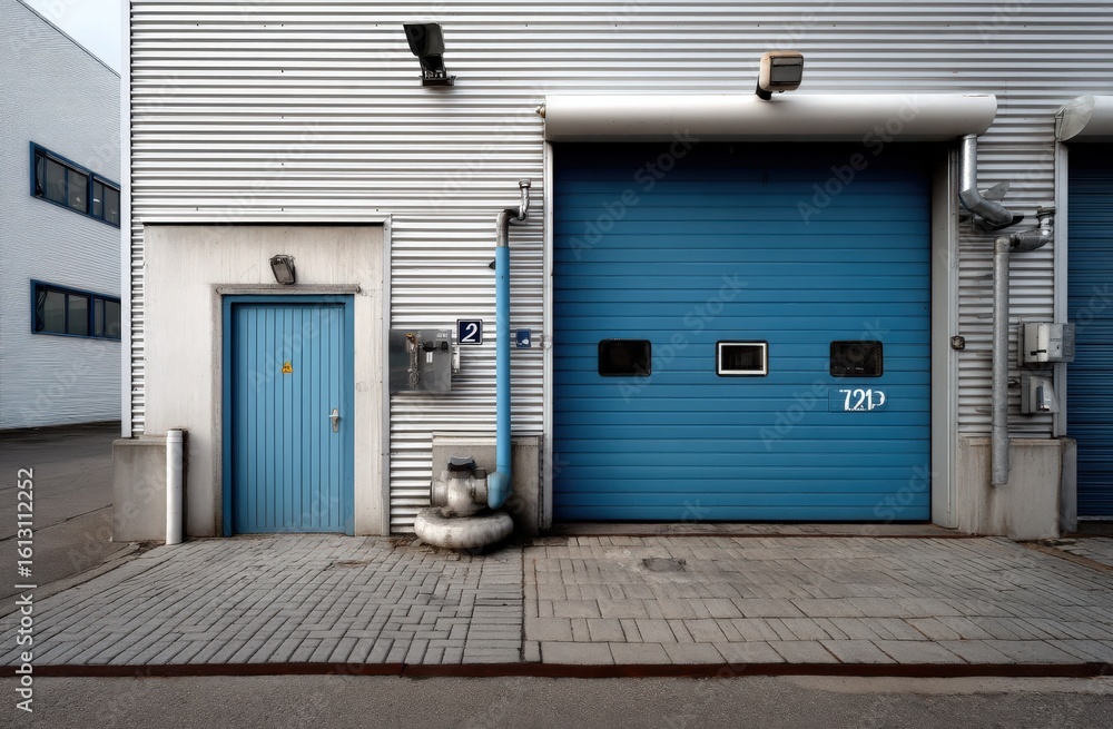Fototapeta premium A large blue building with many windows and doors