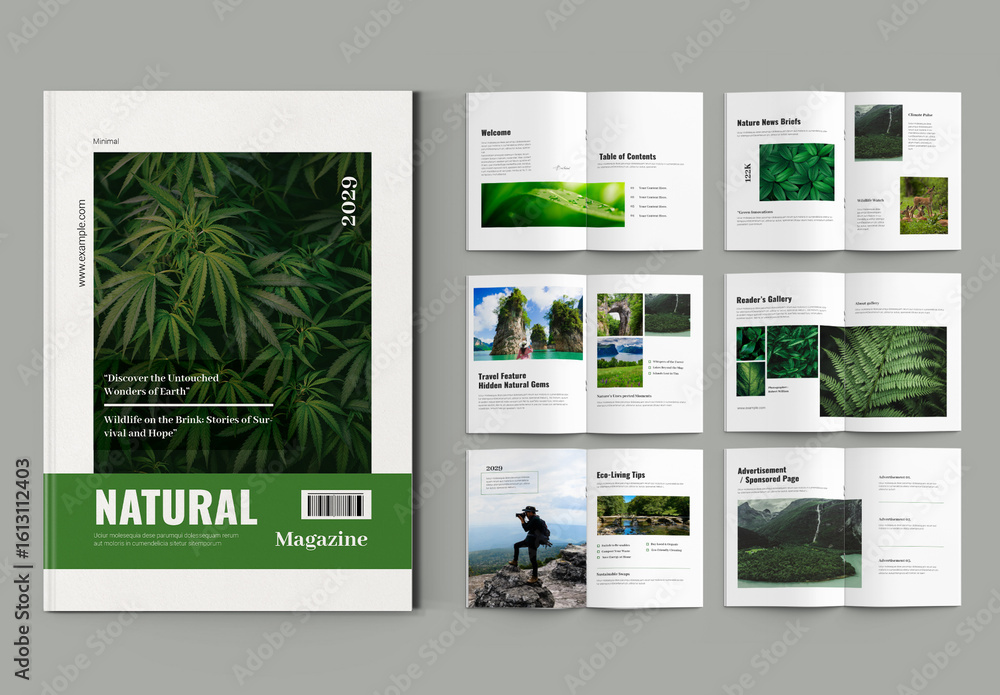Clean Natural Green Magazine Template Stock Template | Adobe Stock