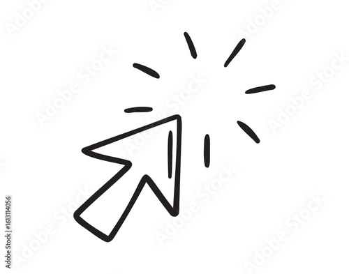click arrow hand drawn doodle icon. Outline cursor click arrow line drawing clipart symbol