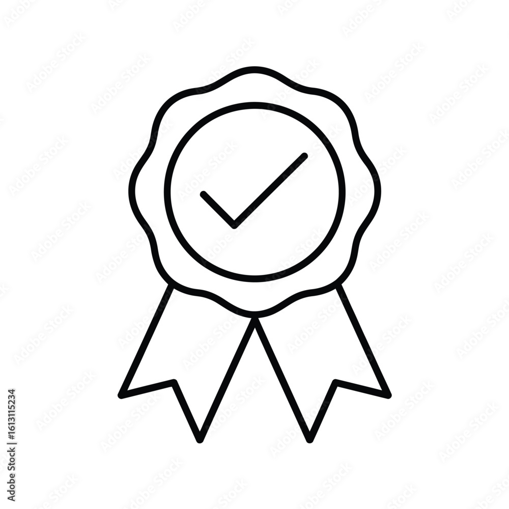 Obraz premium Approved Quality Guarantee Badge Icon with Check Mark and Ribbon