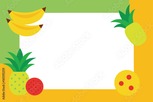 vector background with tropical fruit border  pine