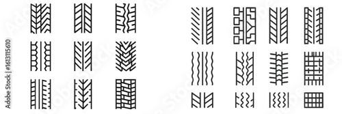 Different types of tire tread patterns displayed in a grid layout for reference and analysis