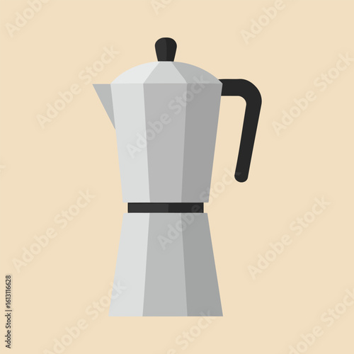 A Classic Coffee Maker: Simple illustration of a traditional metallic coffee maker ready to brew aromatic coffee. 