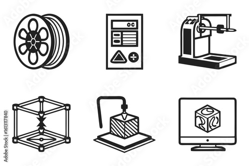 3D Printing Technology Icons and Symbols.