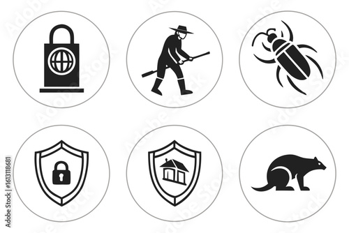 Collection of Icons Representing Security Pest Control and Wildlife.