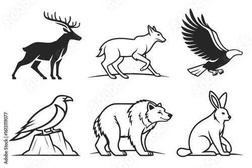 Collection of Stylized Wildlife Animal Silhouettes.