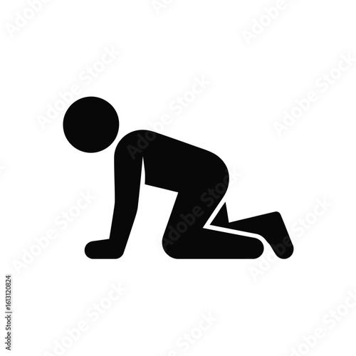 Crawling Baby Silhouette Icon Infant Development Stage Black and White