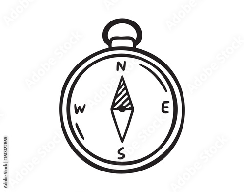 Compass icon doodle hand drawn. Outline compass line drawing clipart symbol