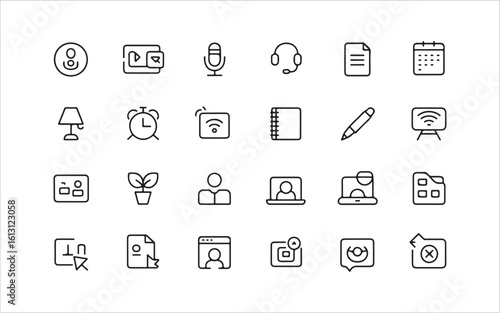 Streamlined Home Office Icon Set for Efficient Remote Work and Digital Workflow