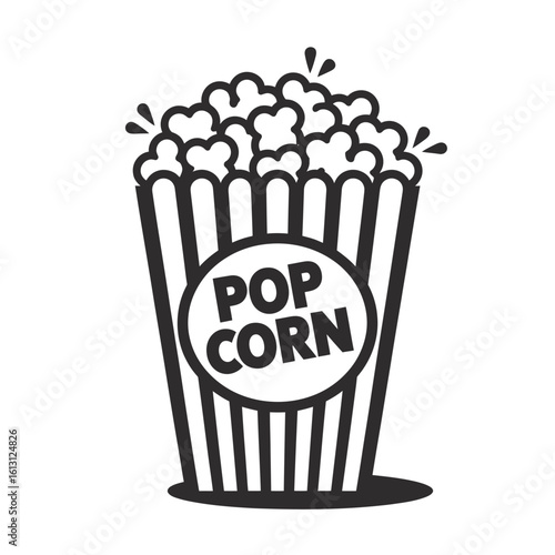 Black and White Popcorn Container Icon Representing Movie Snacks and Concessions with Striped Design