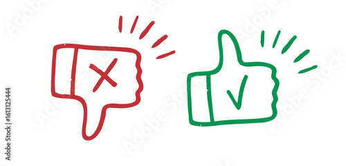 like and dislike hand drawn doodle icons. Thumbs up and thumbs down crayon chalk drawing vector