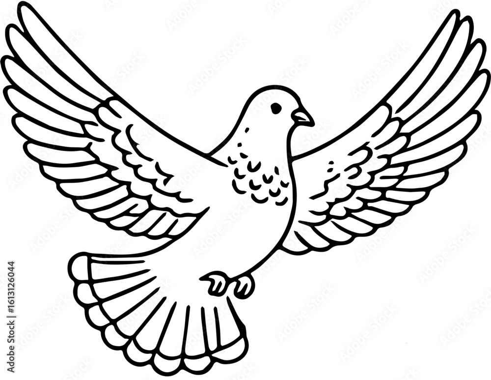 Fototapeta premium A simple black silhouette of a bird in flight with its wings spread against a white background.