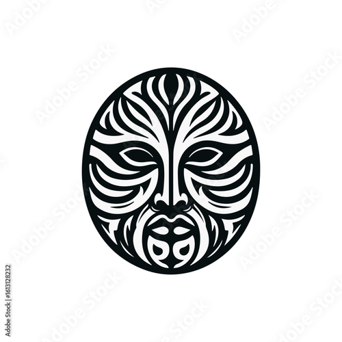 tribal mask of transformation, with dual sides or mirrored expressions