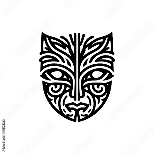 tribal mask of transformation, with dual sides or mirrored expressions