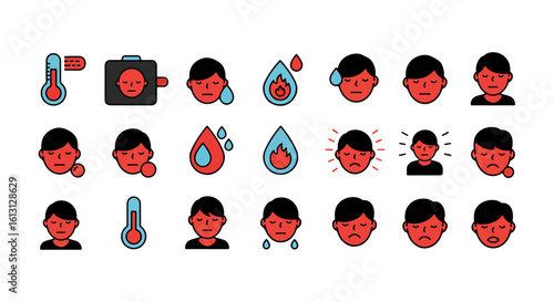Sickness and Fever Icon Set, Illness Symptoms Vector Pack, Editable Health Medical Icons