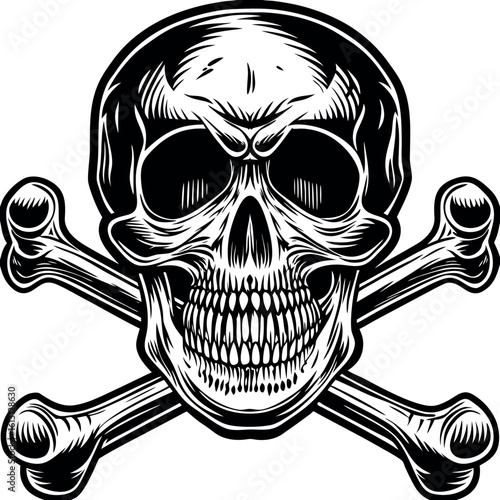 Black and white skull and crossbones graphic death silhouette vector illustration