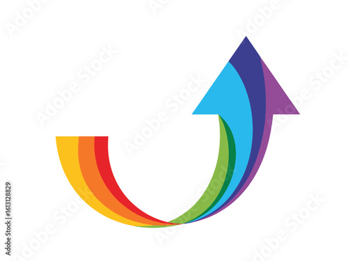 Rainbow arrow upward movement graphic design symbolizing growth and positive direction in business and life for a bright future