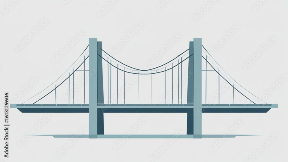 Fototapeta premium Simplified Suspension Bridge Illustration with Clean Lines on Gray Background