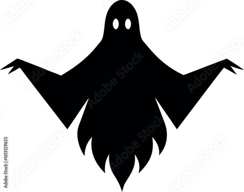 Black ghost with wide arms and pointed fingers silhouette vector illustration
