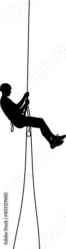 Adventurous Person Rappelling Down Rope Silhouette
