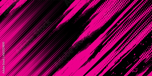 Halftone dot pattern, pink and black gradient grunge texture background. Pop art comic style vector illustration, dots.