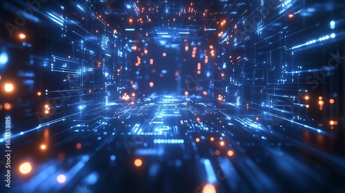 Sleek Digital Tunnel: Illuminating Data Streams and Futuristic Network Pathways