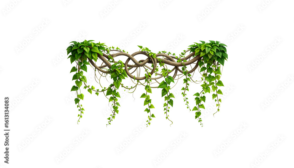 Obraz premium Green branch with bright leaves and visible roots symbolizing nature's growth isolated on white background