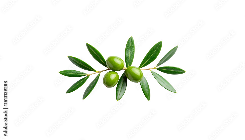 Fresh green olive branch with natural leaves isolated on white background Fresh green olive branch with natural leaves isolated on white background