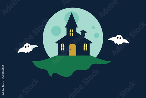 haunted house with bats