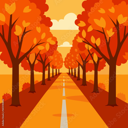   romantic tree lined lane in full fall color ex